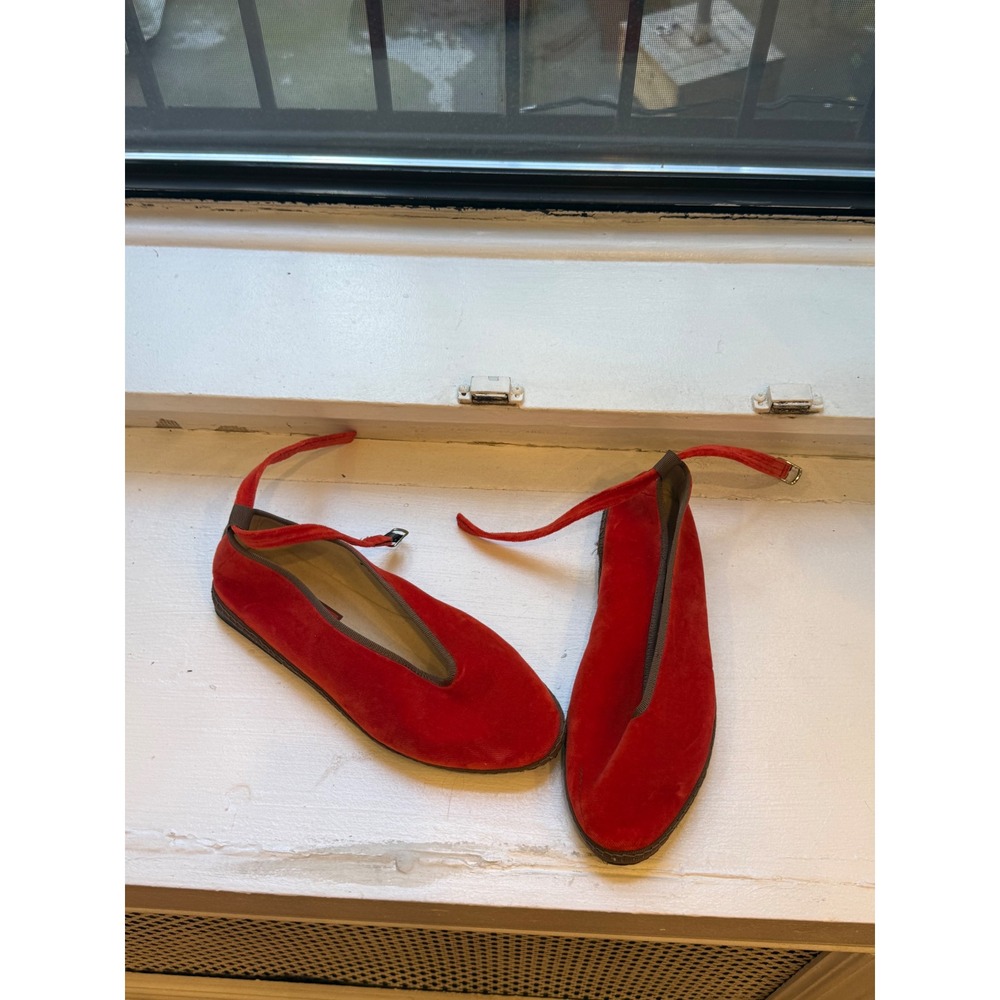 Viani Milano x Lilly Sisto Red Velvet Mary Jane Ankle Strap Flats Shoes - Picture 2 of 5